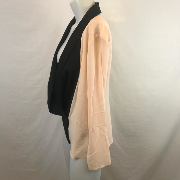 Peach and Black Draped Lapel Chiffon Top - Picture 5 of 6